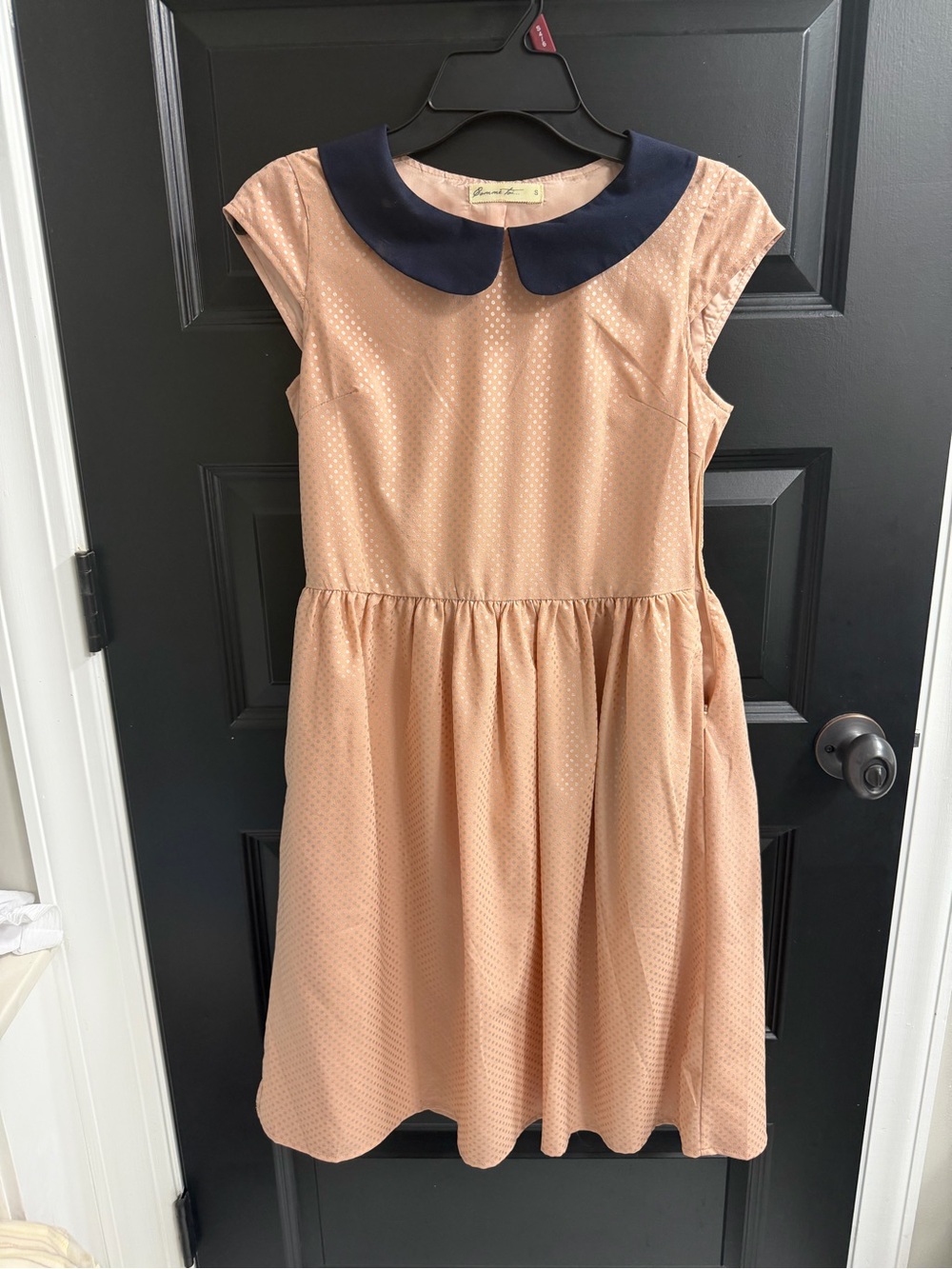 Bonnie Jean Peach Metallic Polka Dot Peter Pan Collar Dress – Size S